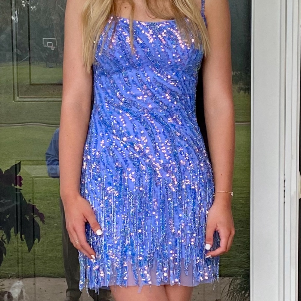 Amarra, lavender, sequined semi formal/HOCO dress with spaghetti straps, sz 0